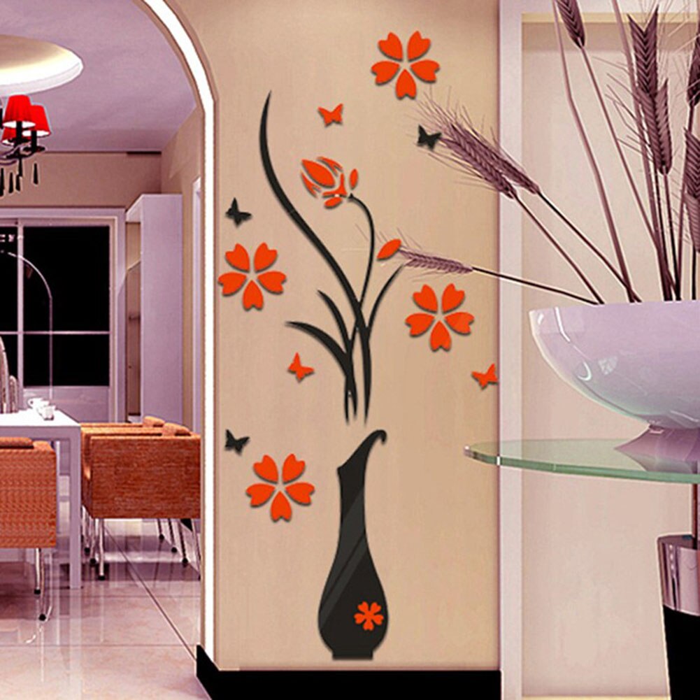 3D jarrones ciruela flor removible espejo de pared calcomanía pegatina hogar pasillo Decoración