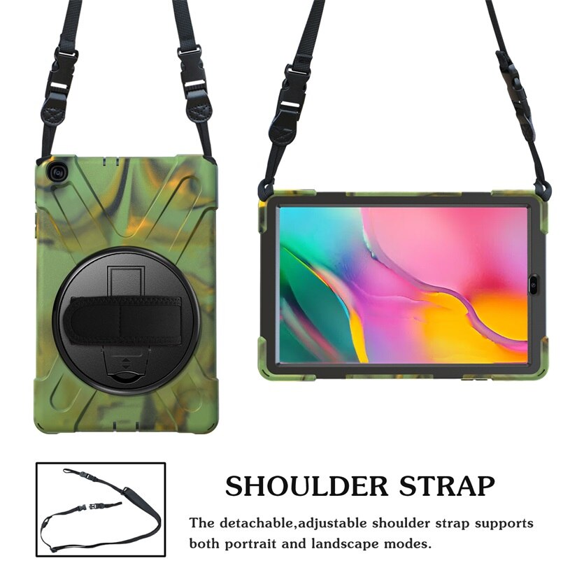 For Galaxy Tab A 10.1 Case, Shockproof High Impact Resistant Heavy Duty Armor Cover for Samsung Galaxy Tab A 10.1 T510 T515: Camouflage Strap