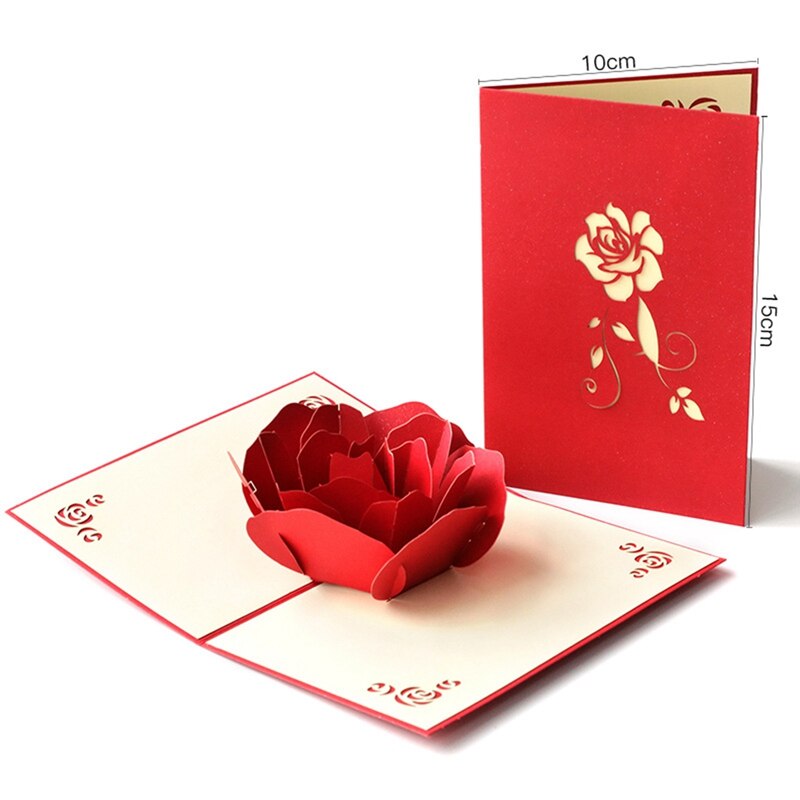 3D Rose Flower Pop-Up Card for Valentines Mothers Day Anniversary Wife Birthday Greeting Cards