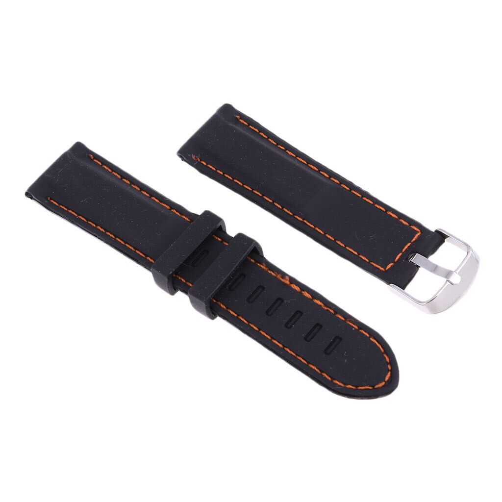 Universal 22mm 24mm 26mm de ancho, reemplazo de correa de reloj de silicona, elija tamaño y costura línea de Color: Orange 22mm