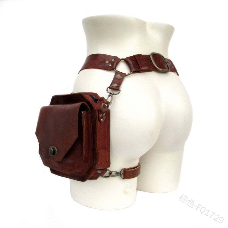 Unisex medieval Leather Rivet Leg Bag Steampunk Retro Rock Waist Belt Bag Crossbody Waist Bags Phone Pouch