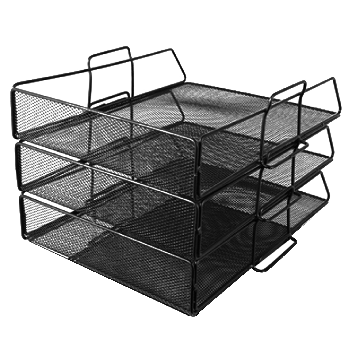3-Tier Detachable PP Mesh File Holder Stand Organizer for Magazine Letter Paper Book Document Home Office Desk Storage Black