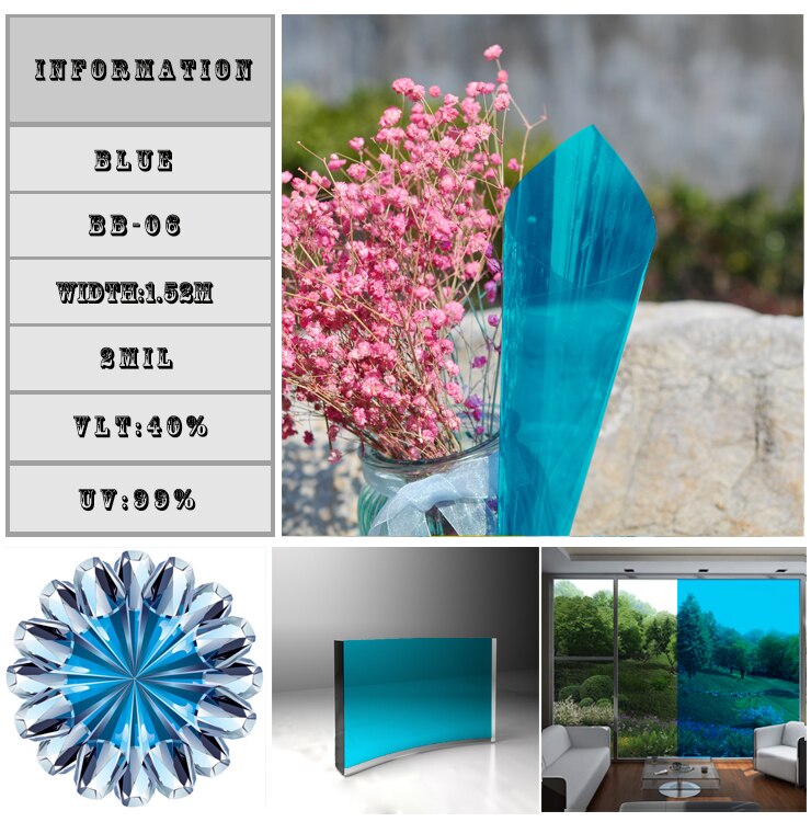 Sunice himmelblå dekorativt vinduesfilm glas klistermærke 99% uv bevis ikke reflekterende film bygning hjem showroom