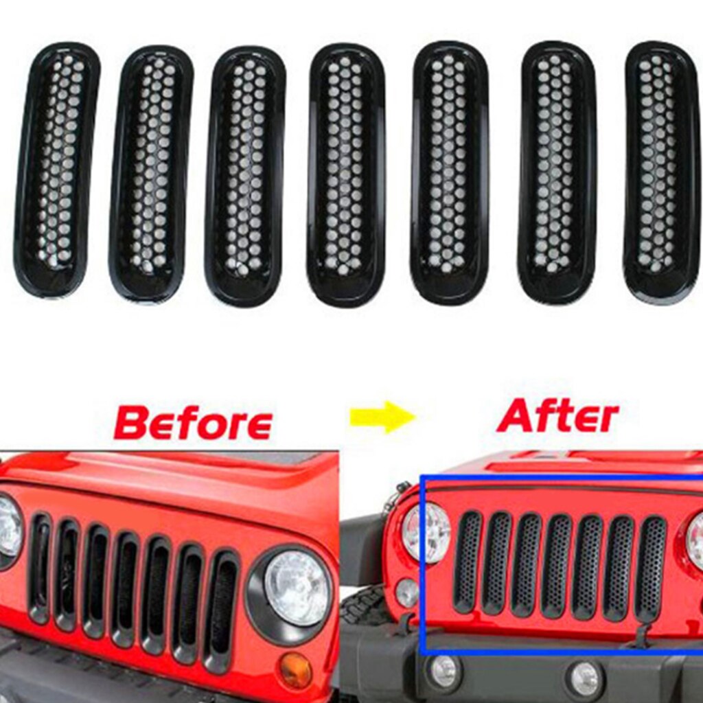 7 Pieces Mesh Front Grille Insert For Jeep Wrangler Rubicon Jk 2007-16