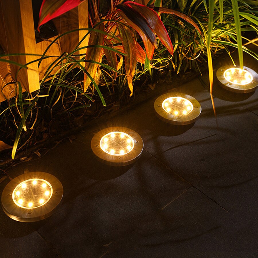 8 LED Solar Ground Lights Outdoor Solar Garden Lights Patio Lawn Pathway Yard Deck Walkway Disk Lights In-Ground Landscape Light