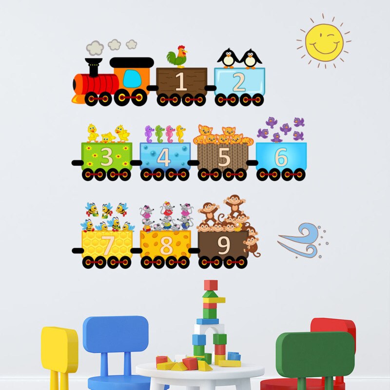 Muursticker Cartoon Aantal Trein Patroon Pvc Zelfklevende Verwijderbare Stickers Kind Slaapkamer Decoratieve Behang Home Decor