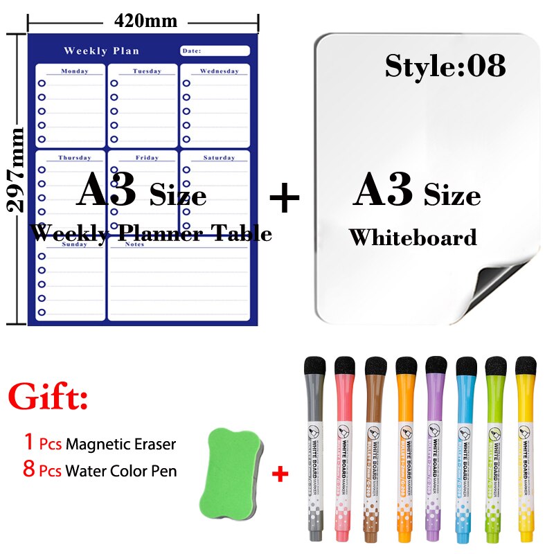 Tør-slet magnetisk månedskalender til køkkenkøleskab og magnetisk tavlekalender  a3 størrelse 297mm x 420mm whiteboard: Jhb 08-a3-8 pen 1 slet