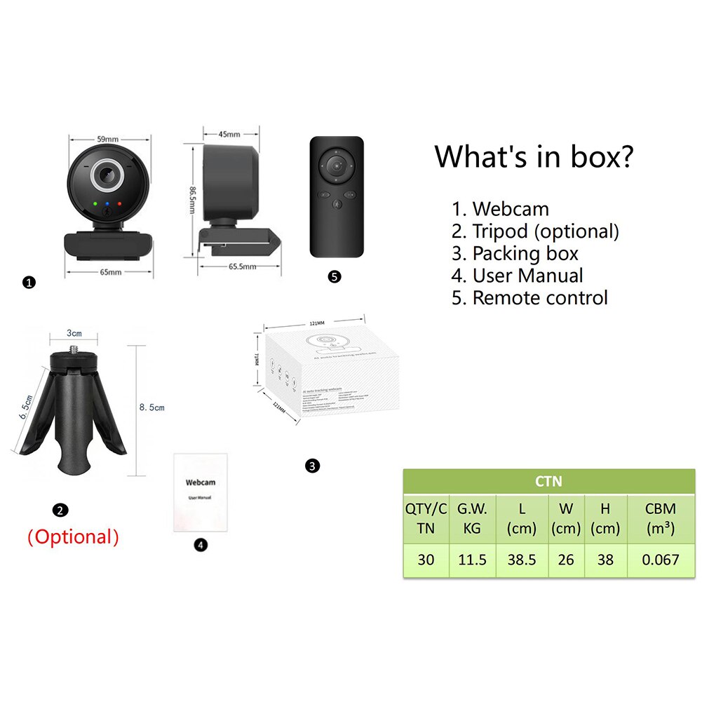 2mp AI Humanoid Smart Tracking USB Camera With Remote Control Auto Focus HD 1080P For PC Computer Laptop Video WebCam With Mic