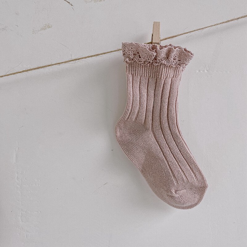 Calcetines cortos de encaje para niños y niñas, calcetín de algodón, Color sólido, a la: pink / L for 6 to 8T