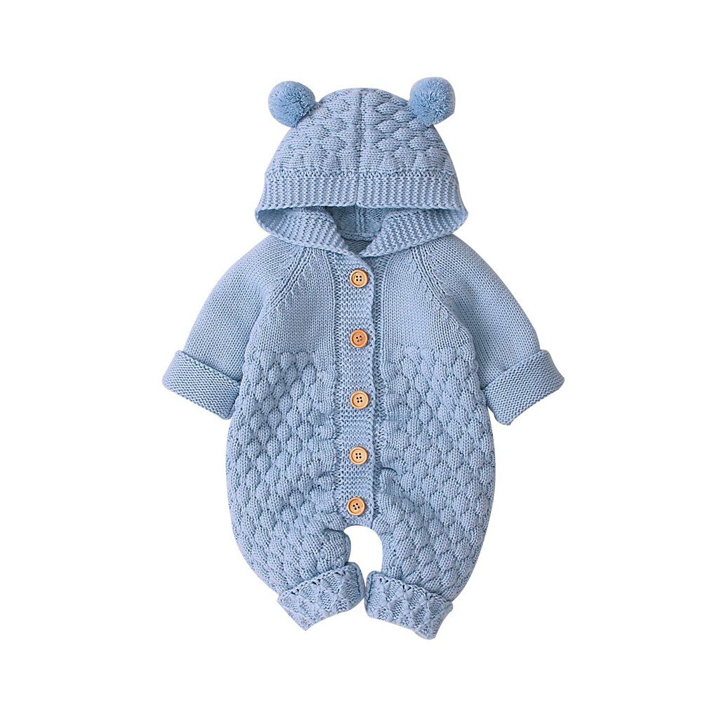 Knit Baby Sweater Winter Infant Newborn Cardigan Sweaters For Toddler Boys Hooded Jackets Button Up Autumn Baby Girls Coat: Blue / 6M