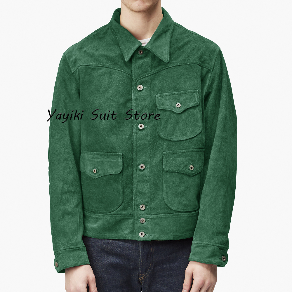 Man Coats for Men Men's Suede Jacket in Coats and Jackets for Suit Mens Suits Luxury Man Coat Blazers Male & ، Full: XXXL / green