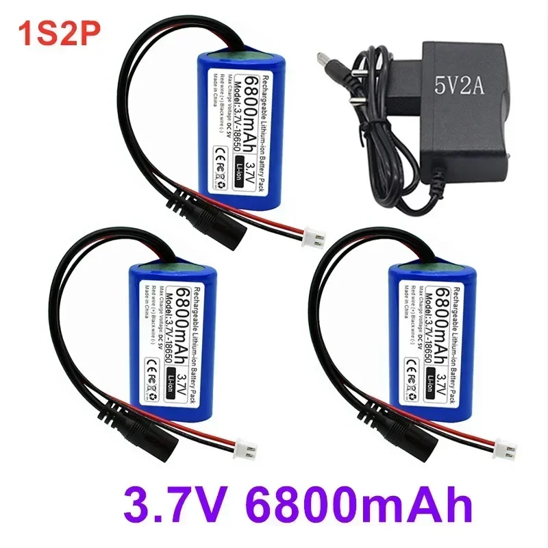 3.7V 6800mAh 18650 Li-ion rechargeable battery pack For Fishing LED Light megaphone speaker Emergency toy battery+XH2.54-2P Plug