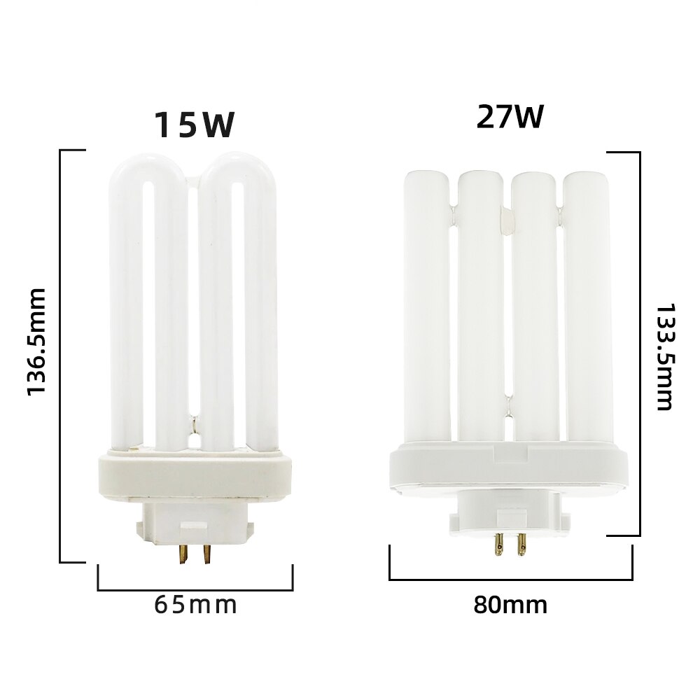 Fire nåle fluorescerende lysrør firkantede stifter øjenbeskyttelse lampe-rør 6500k energisparelampe 15w 27w g10q ac220v
