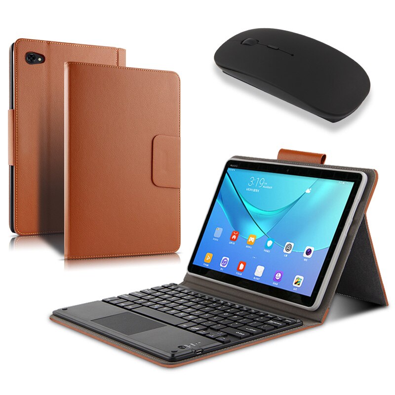 Fodral för huawei mediapad  m5 lite 10 10.1 "fodral bah 2-w09 bah 2-l09 bah 2-w19 magnetiskt löstagbart bluetooth-tangentbordsfodral: Brun och mus
