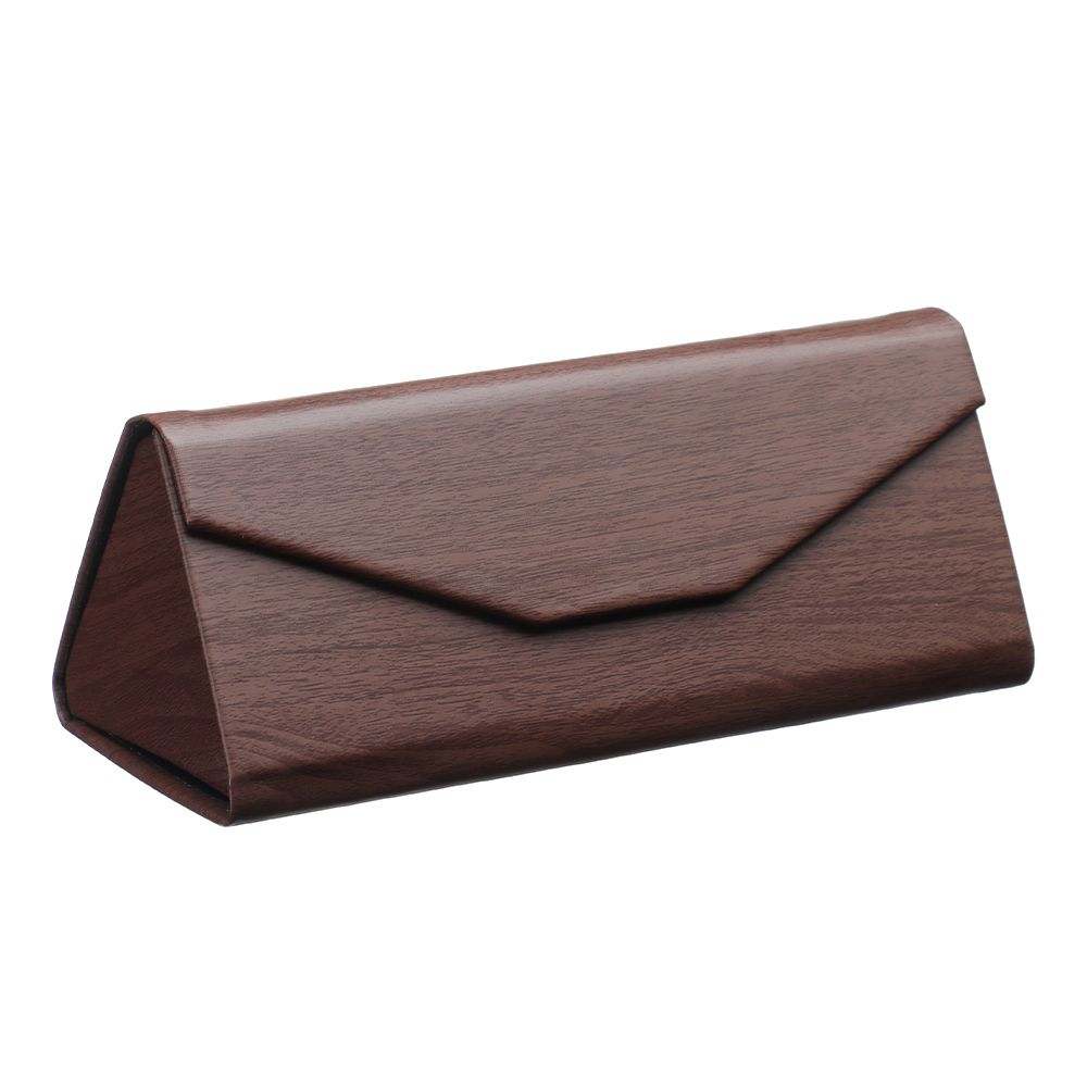Boîte à lunettes pliante en forme de Triangle à aimant puissant, étui à lunettes étanche en PU, Grain de bois, boîte à lunettes de protection Portable 1 pièce: A brown