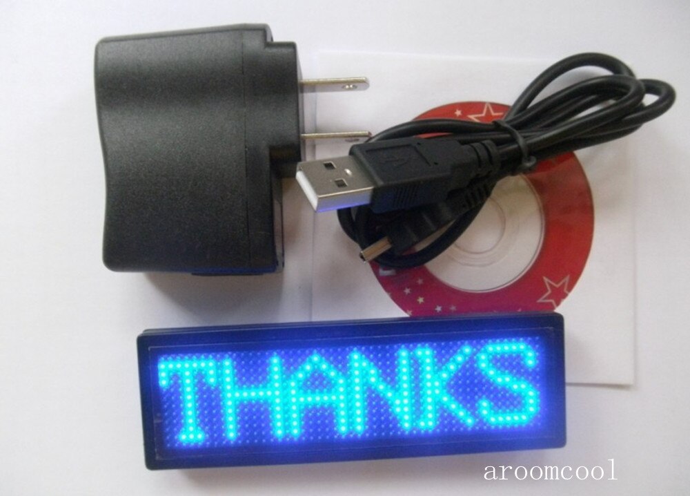 Blue led Programmable Message moving scrolling LED Name Badge Tag 91mm*30mm