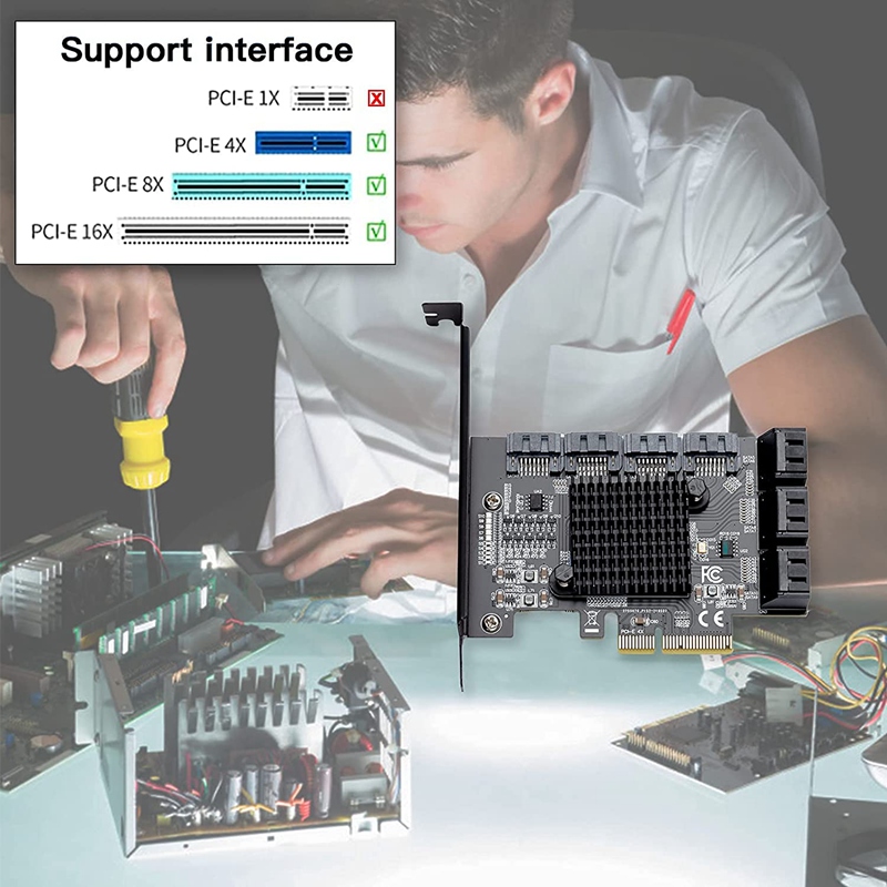 Pcie to Sata Expansion Card, Sata Pci Express Serial Adapter Card 10 Port 6 Gbps with 10 SATA Cables Chip:ASM 1166