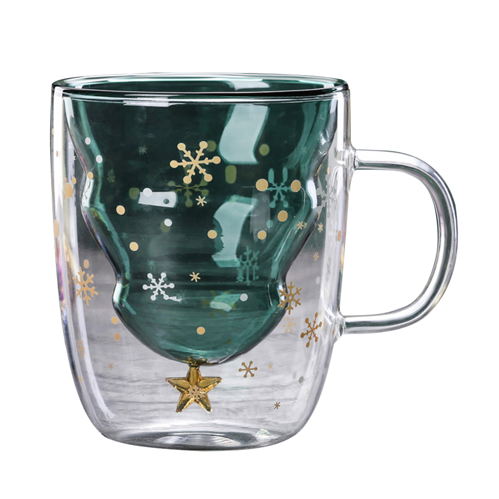 3d gjennomsiktig dobbelt anti-skolding glass juletre stjerne kopp kaffe kopp melk juice kopp barnas jul