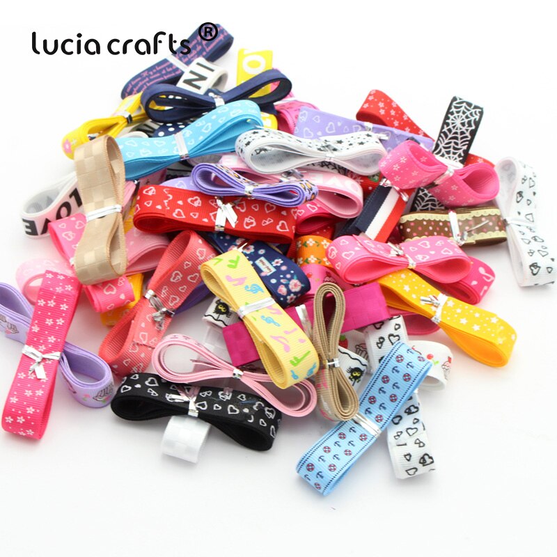 Lucia Ambachten 10 Yards/Lot Willekeurige Gemengde Gedrukt Grosgrain Linten Diy Handgemaakte Cadeau/Wikkelen/Haar Boog Satijn materialen T0202