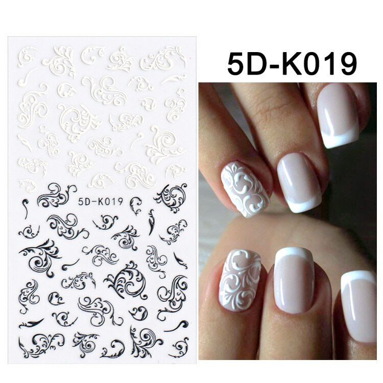 Pegatinas autoadhesivas para decoración de uñas, calcomanías deslizantes con degradado de rosas blancas, tema de verano, láminas de transferencia, envolturas de decoración, 5D-K052: 5D-K019