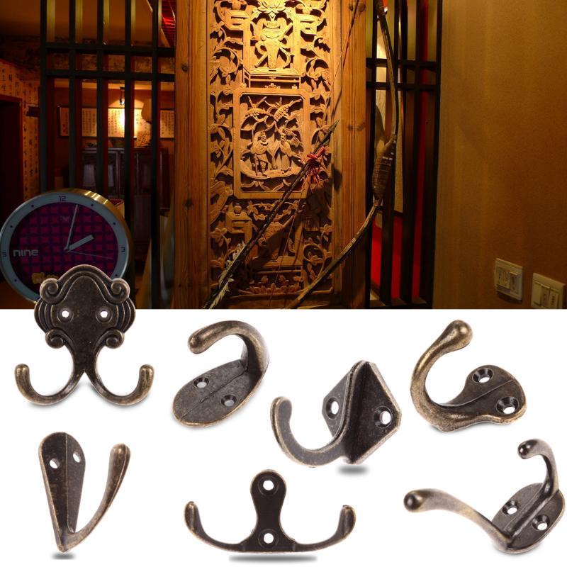 Ganchos antiguos Vintage de puerta de aleación de Zinc para ropa abrigo sombrero bolso colgador de toallas Gancho Doble Retro para pared de baño