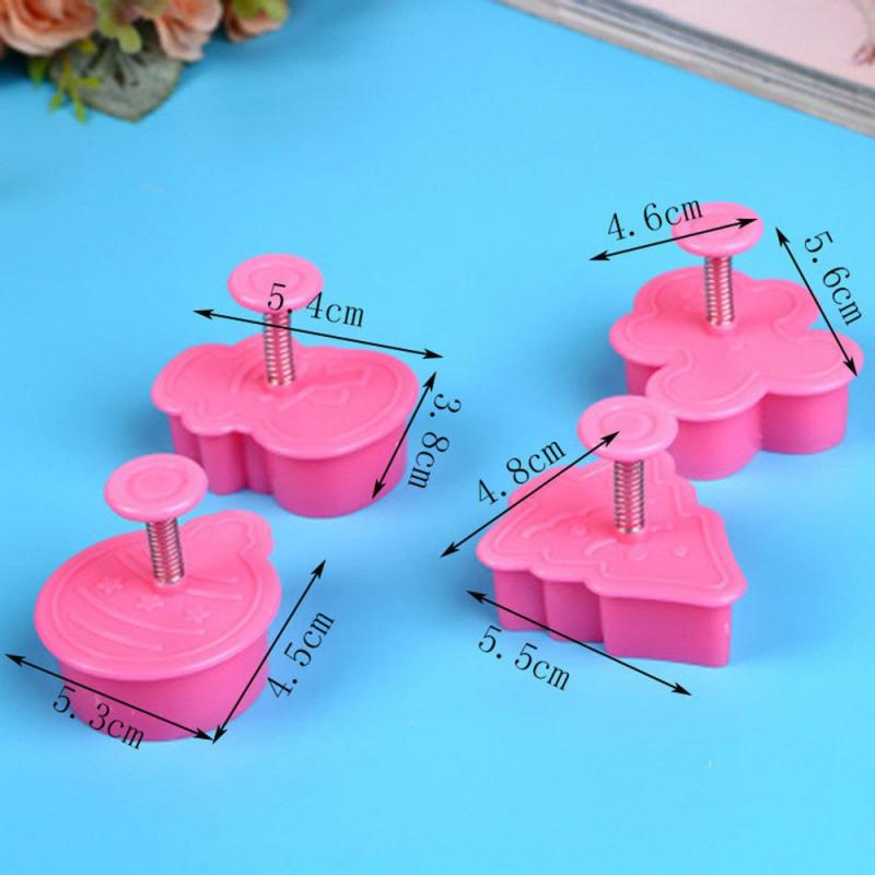 4 Stuks Cookie Stempel Biscuit Mold 3D Cookie Plunger Cutter Diy Bakvorm Gingerbread Thuis Kerst Cookie Cutters Bakvormen