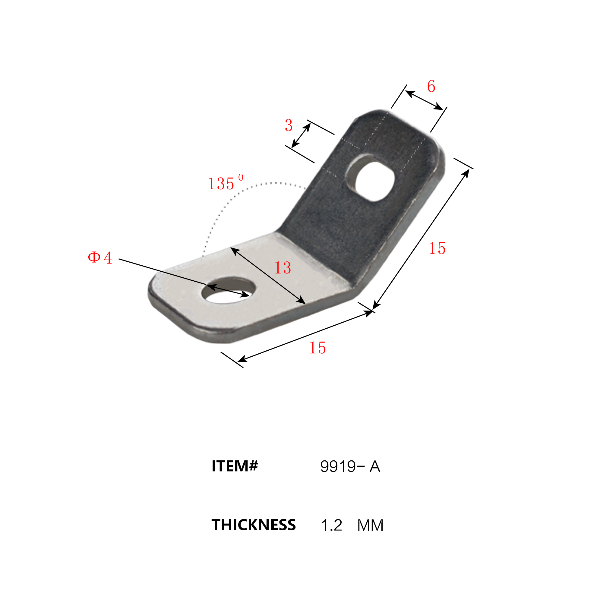 135 degree 1.5mm thick zinc plating iron material metal corner bracket for board connect anti-tip strap connect