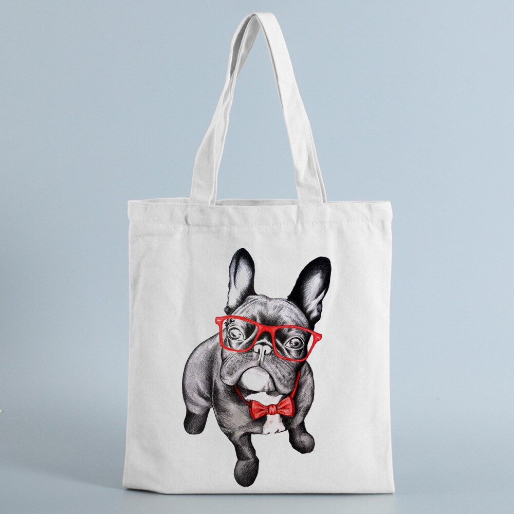 Fransk bulldog taske damer håndtasker klud lærred tote hund elsker taske shopping rejser kvinder øko genanvendelige skulder shopper tasker: B0253- spsk. m