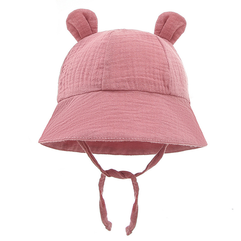 Nuovo cappello estivo da sole per bambini con orecchie cappello da pescatore per bambina tinta unita cappello da bambino in morbido cotone per bambini: pink