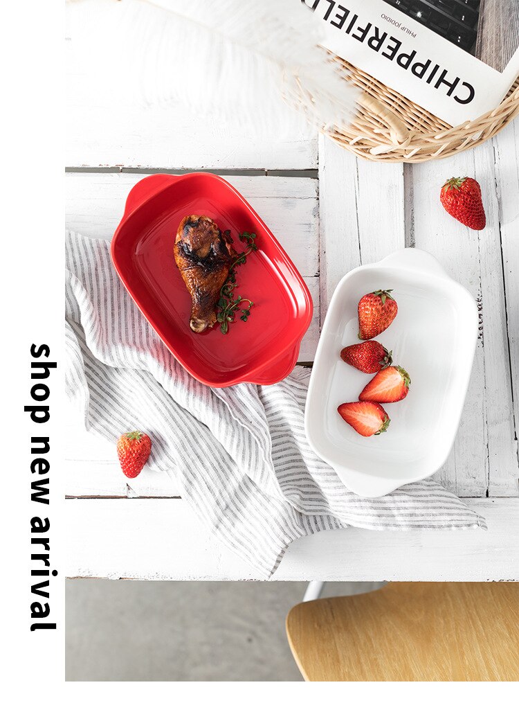 Rectangular Ceramic Baking Tray Double-eared Rice Plate Baking Mold Oven Pasta Thousand-level Baking Tray Microwave Oven
