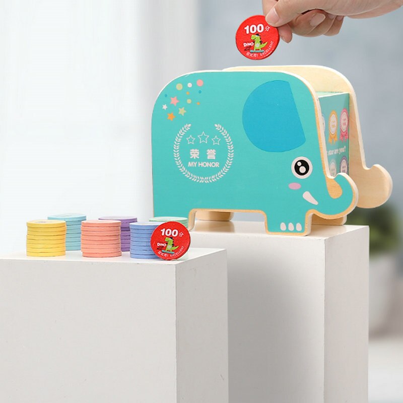 Cartoon Olifant Honor Spaarbank Hout Natuurlijke Miniatuur Model Schat Borst Kinderen Educatief Kids Bank Houten Speelgoed