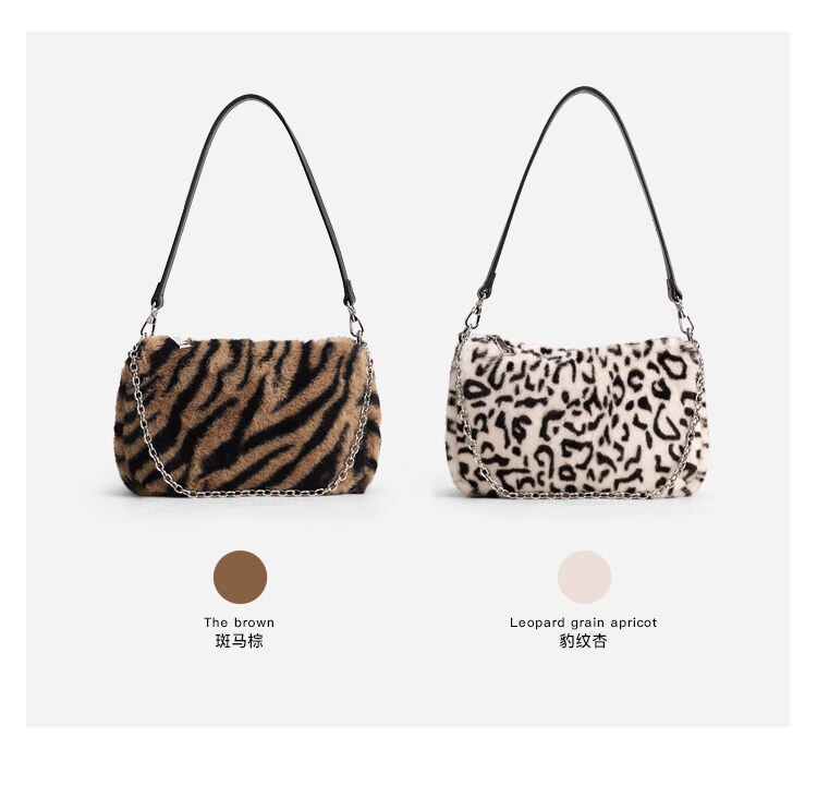 Winter Zacht Pluche Vrouwelijke Tote Handtas Handtassen Vintage Leopard Prints Vrouwen Hobos Onderarm Zak Faux Fur Dames Schoudertassen