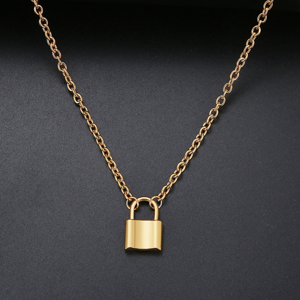 CACANA PadLock Pendant Stainless Steel Gold Silver Color Necklaces Brand Link Chain Lock Necklaces Collar Femme For Women