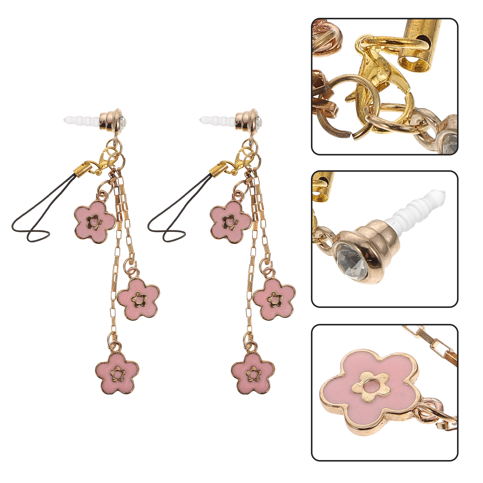 2 pcs delicate earphone jack pendants anti-dust plugs 3.5 mm headphone plugs: Pink