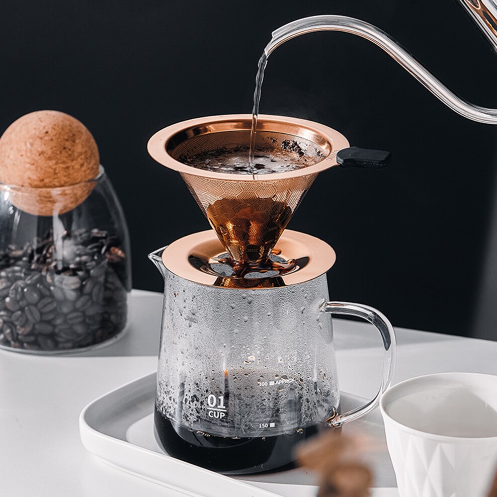 304 Stainless Steel Coffee Filter 600 Mesh Double-Layer Honeycomb Filter Bowl With Base Filter-Free Paper Coffee Strainer
