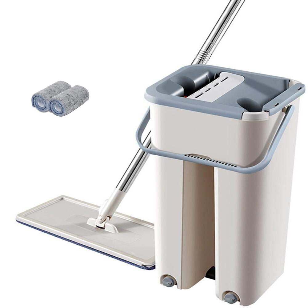 Handfree Tool Home Floor Cleaning Squeeze Rebound Automatic Kitchen Bucket Replacement Cloth Space Saving Manual Flat Mop Set