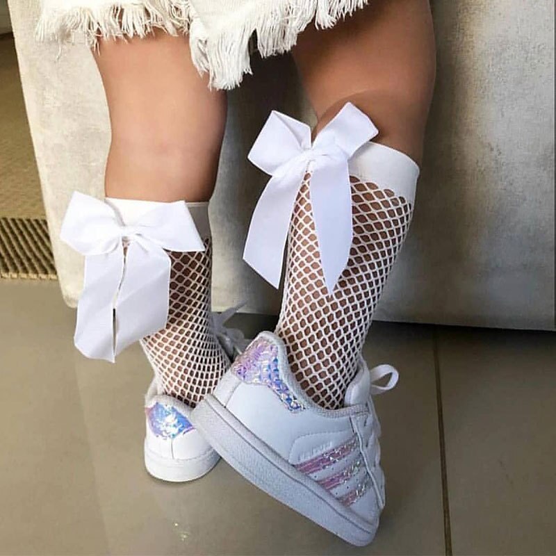 Calze per bambini a rete calze per bambini in tubo di cotone per bambini calze a rete Bowknot Enfants Chaussettes Filles calze al ginocchio per bambini