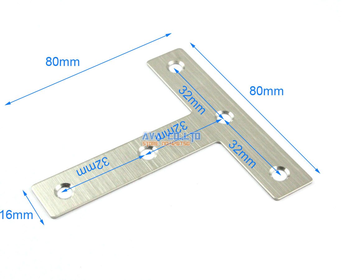 16 stykker 80*80mm rustfrit stål t form flad hjørne beslag