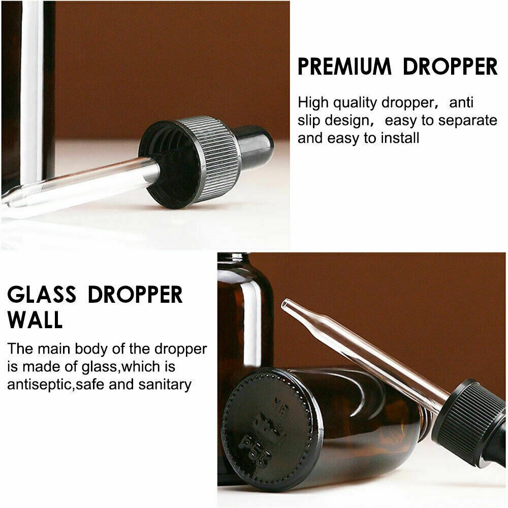 30-100ML Amber Glass Empty Bottle With Dropper Essential Oils Bottle Liquid Dropper Reagent Refillable Bottle Cosmetic Container