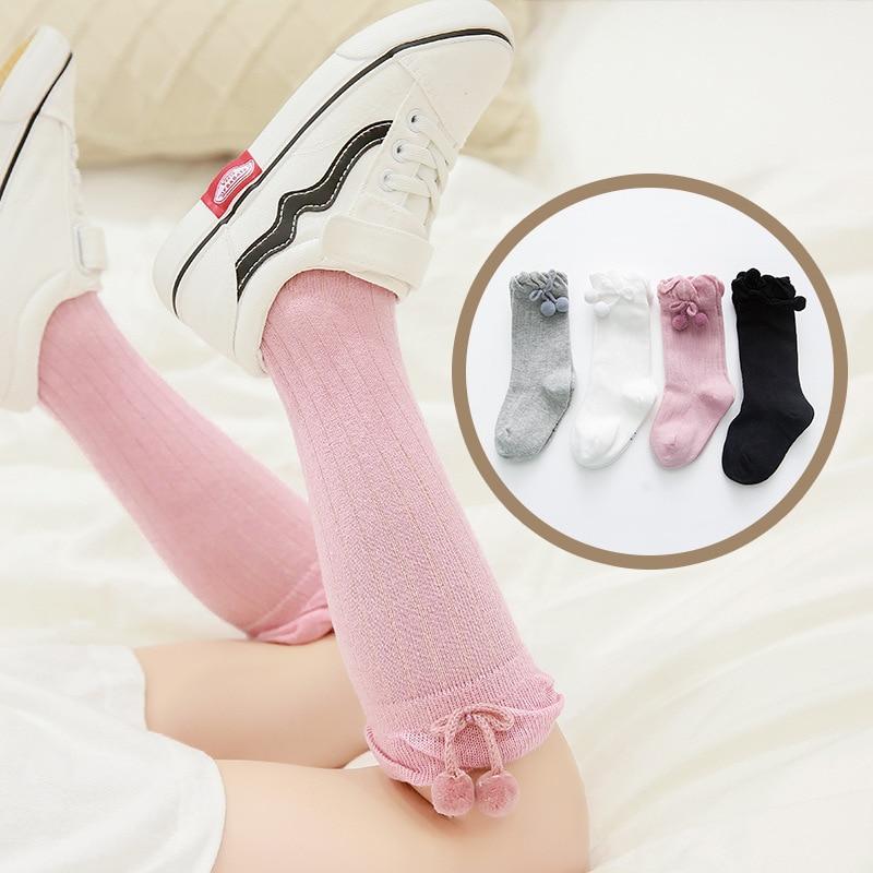 Calzini per bambini in cotone caldo morbido fiocco per bambini calzino alto per bambini ragazza ragazzo calzini solidi neonati scaldamuscoli per bambini calzino lungo con volant