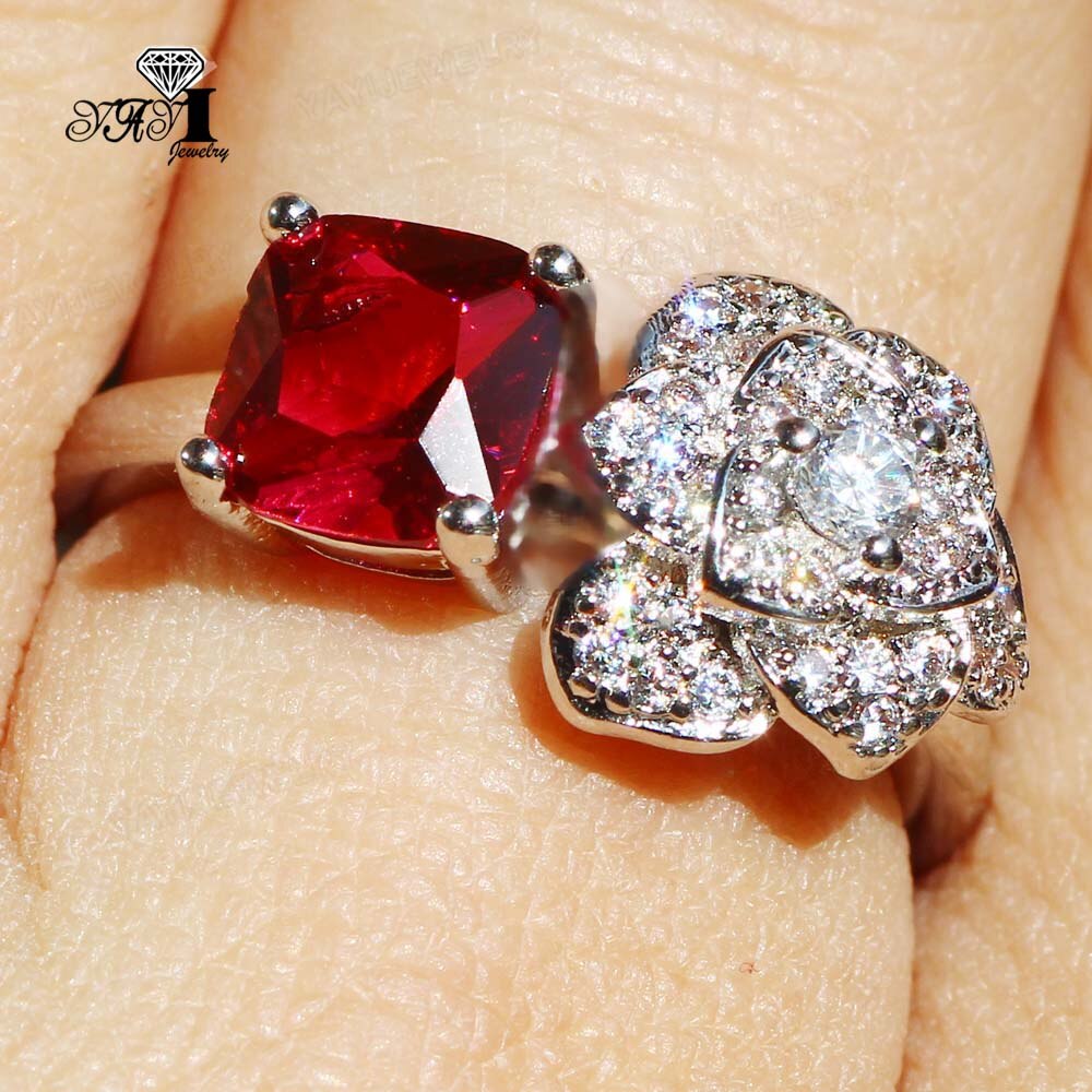 YaYI Schmuck Prinzessin schneiden 8 CT rot Zirkon Silber Farbe Engagement Ringe hochzeit Herz Ringe Mädchen Party Ring 941