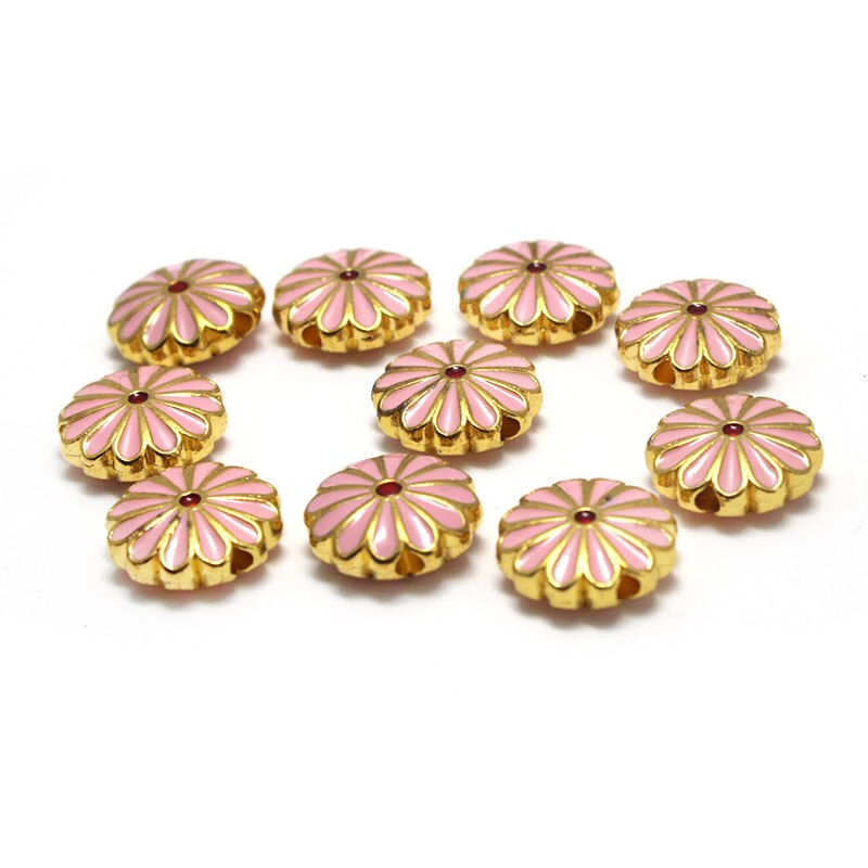 10Pcs Shiny Olie Enamel Bloem Bedels Kralen Accessoires Metalen Spacer Kralen Voor Sieraden Maken Diy Ketting Armband Craft: pink