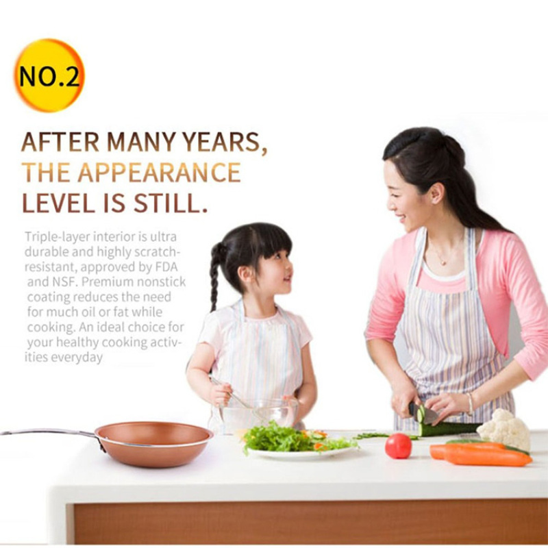 Induction cooktop round pan pressed aluminum alloy pan copper color nonstick aluminum pan