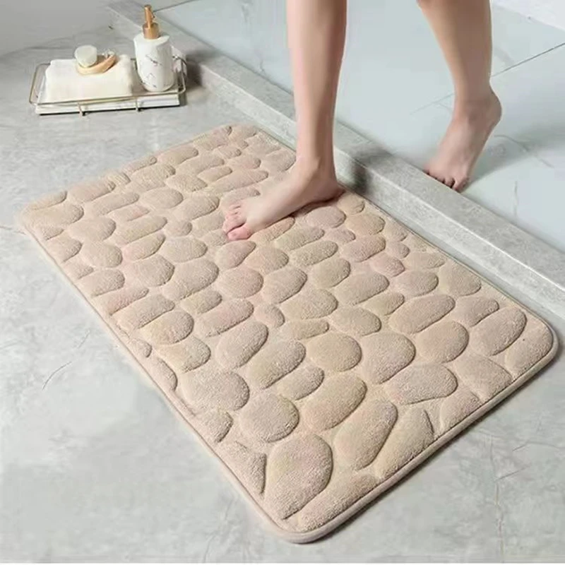 3D Non Slip Bathroom Mat Cobblestone Embossed Bath Mats Absorbent Doormat Carpet Door Floor Mats Machine Washable Quick Drying: black