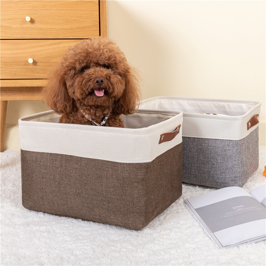 Grote Stof Opslag Mand Speelgoed Dozen Decoratieve Manden Met Lederen Handvat Inklapbare Manden Voor Organizing Opslag Mand