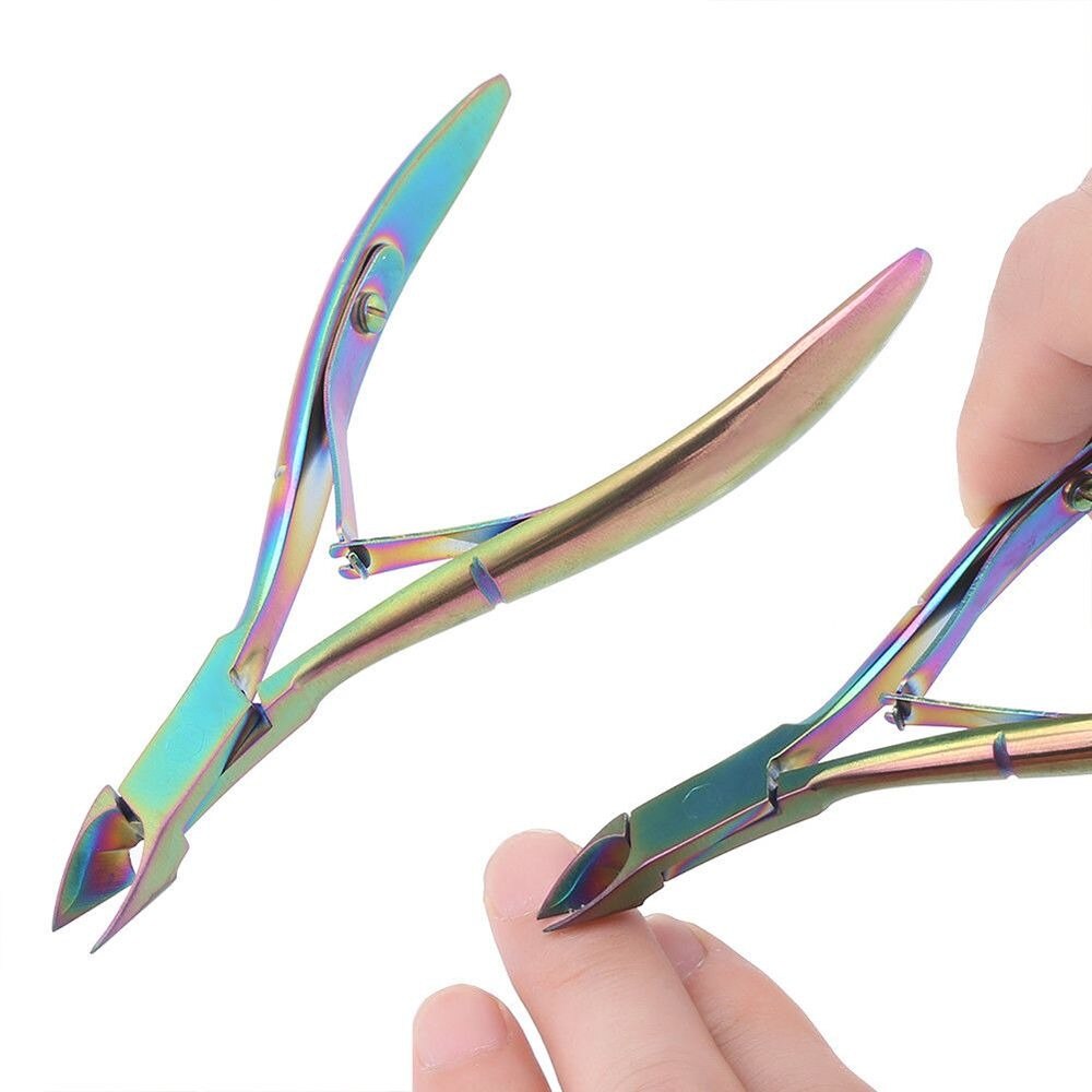 Tijeras para cutículas de acero inoxidable, herramientas de manicura pedicura, Tijera para piel muerta cortauñas dorada/plateada/arcoíris