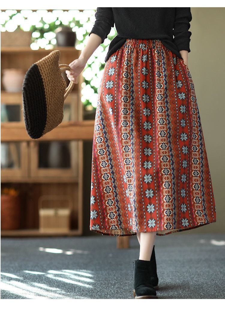 Jupe longue à carreaux avec poche, , japonaise Vintage, ligne a, grande taille, ample