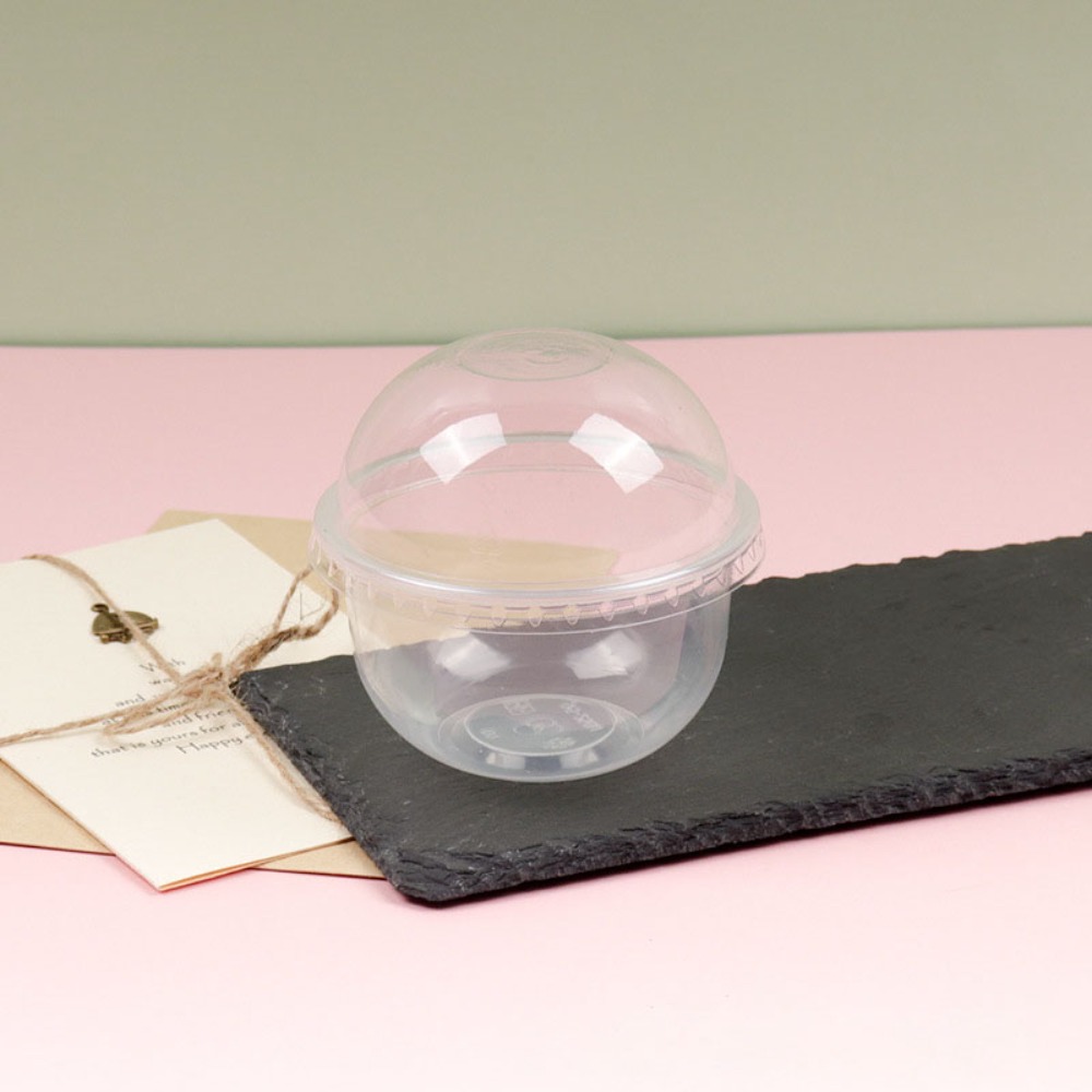 50pcs 250/360/500ML Disposable Cake Cup Transparent U Shaped Ice Cream Cup with Dome Lid Plastic Dessert Cup Business: Brown