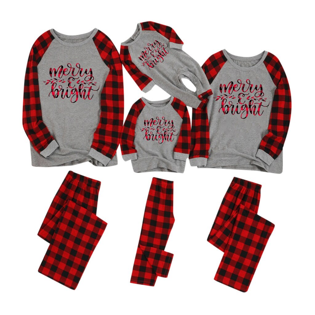 Winter Familie Kerst Pyjama Set Kids Baby Nachtkleding Familie Outfits Met Lange Mouwen O-hals Brief Print Tops + Plaid Broek set: Dad XL