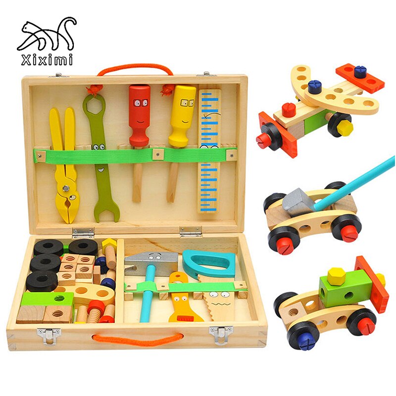 Houten Toolbox Speelgoed Set Kinderen Moer Demontage Schroef Montage Simulatie Reparatie Timmerman Gereedschap Jongen